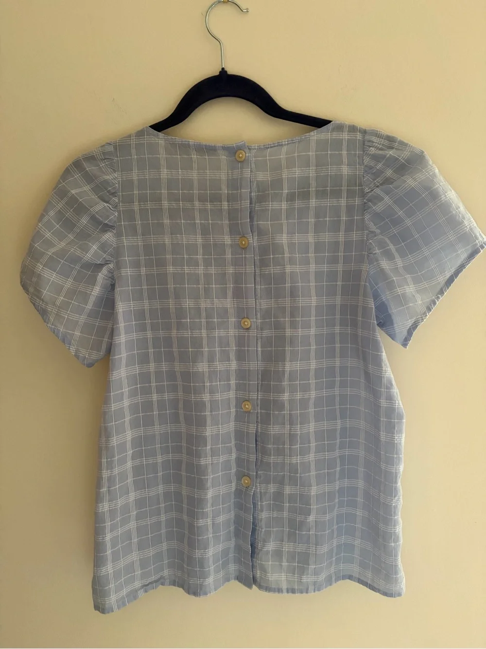 LOFT Light Blue Plaid Short Sleeve Top
